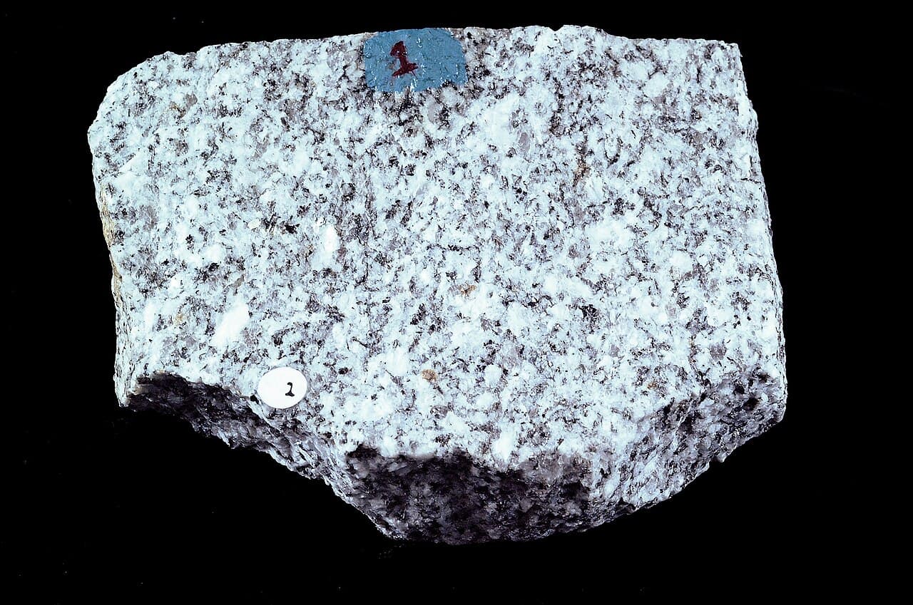 Granite — hand specimen showing speckled interlocking crystals